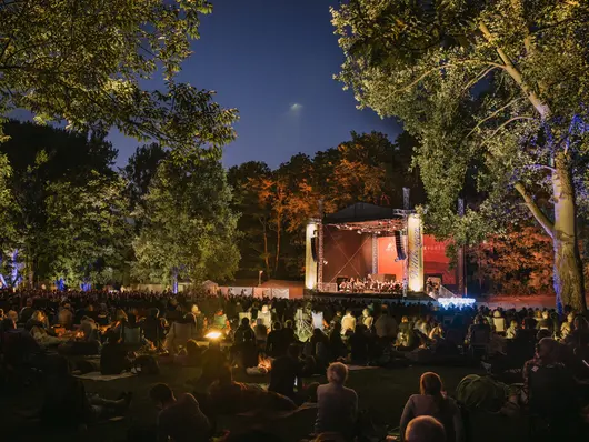 Sparda-Bank Classic Night Publikum vor der Bühne im nächtlichen Stadtpark; Klick öffnet Veranstaltungstipp