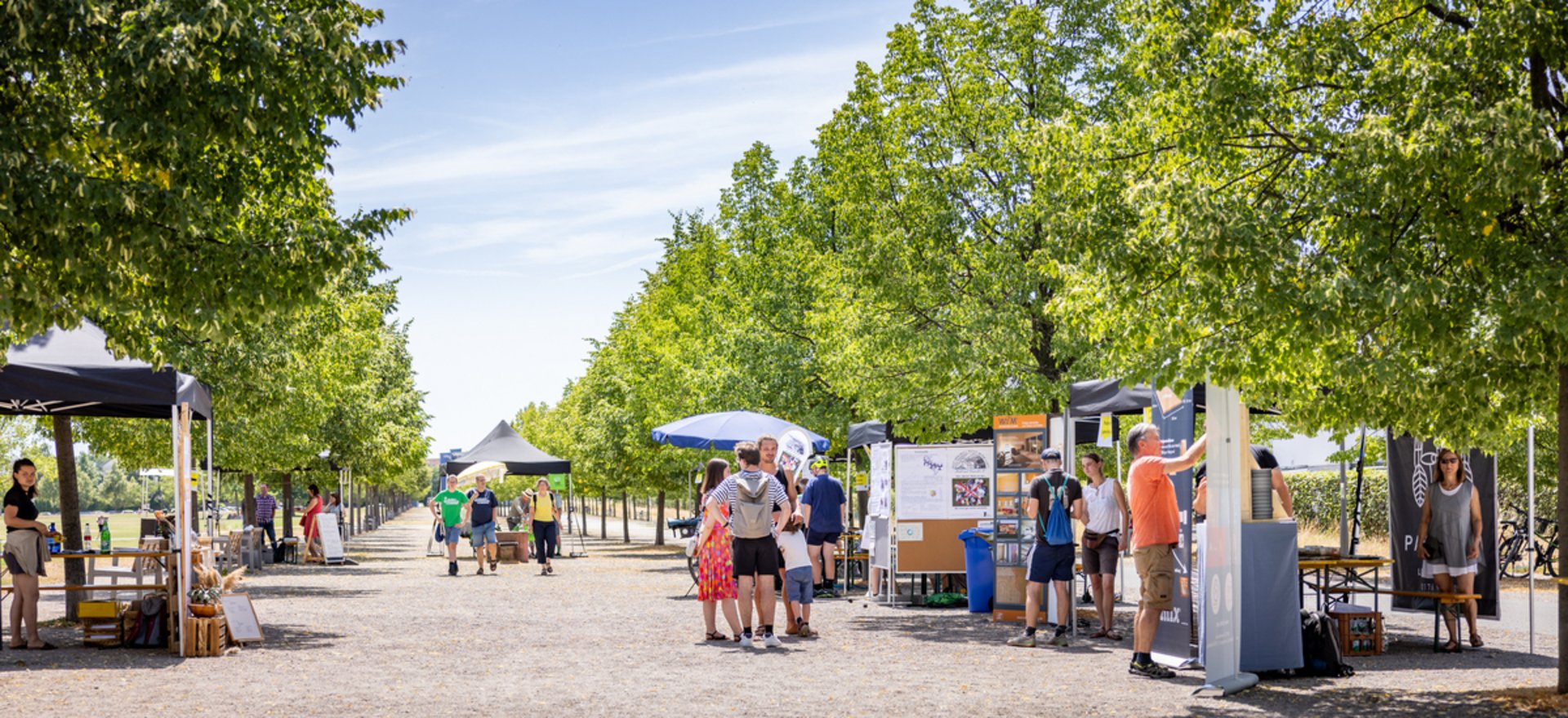 Der Südstadtpark mit Ständen und Menschen beim Energiesparfestival SYNERGIE.