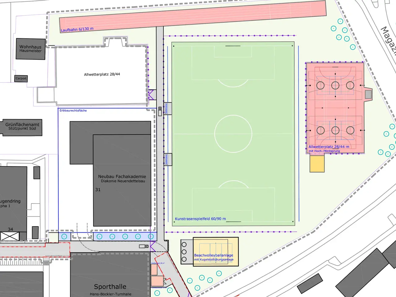 Ausschnitt aus dem Entwurfsplan zur Freisportanlage Bildungscampus.