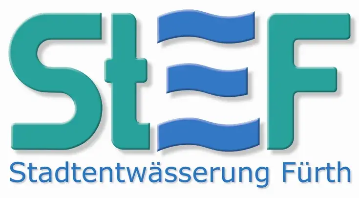 Logo der Stadtentwässerung Fürth mit der Abkürzung StEF in grün und blau