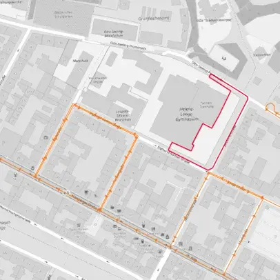 Kartenansicht des Helene-Lange-Gymnasiums plus Umgebung