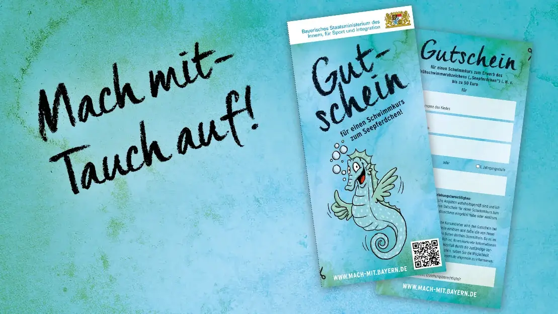 Logo des Schwimmförderprogramms mit der Aufschrift "Mach mit – Tauch auf!"