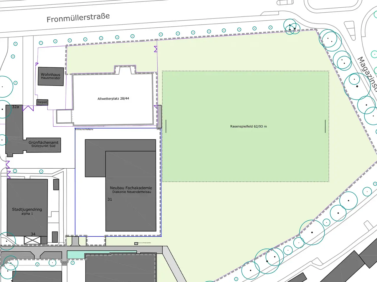 Auschnitt des Bestandsplans vor der Neugestaltung.