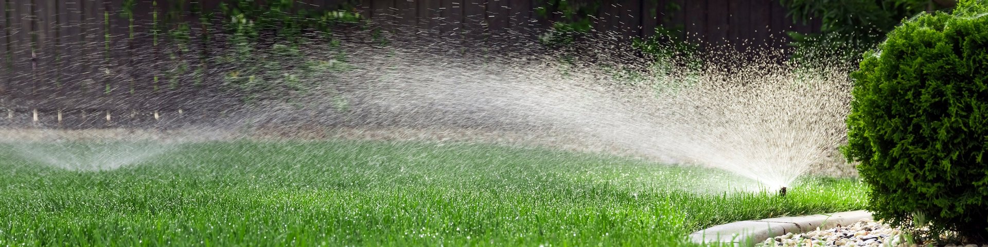 Rasensprenger bewässert grünes Grass im Garten