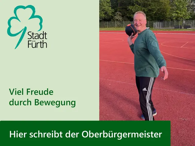 Grafik mit OB Thomas Jung wie er auf einem Sportplatz einen Ball wirft.