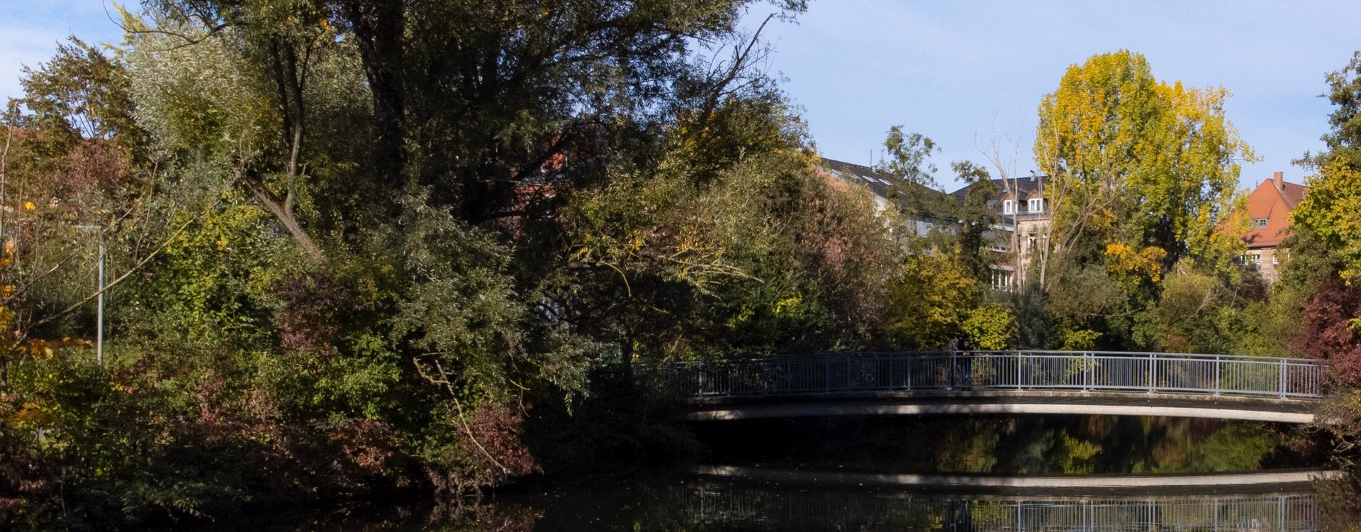 Ansicht auf die Pegnitz mit dem Karlsteg im Fürther Wiesengrund