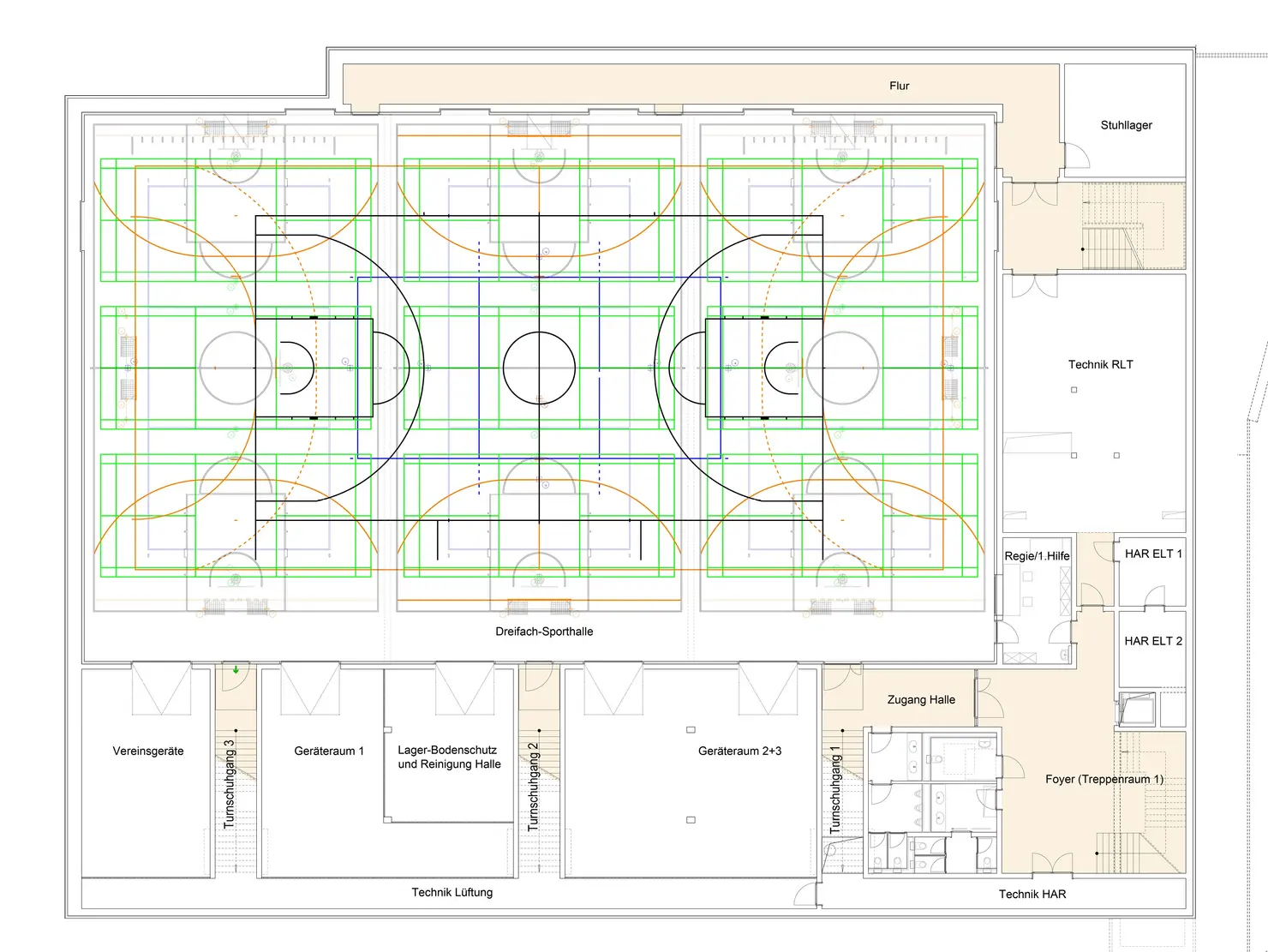 Grundriss Untergeschoss / Sportebene