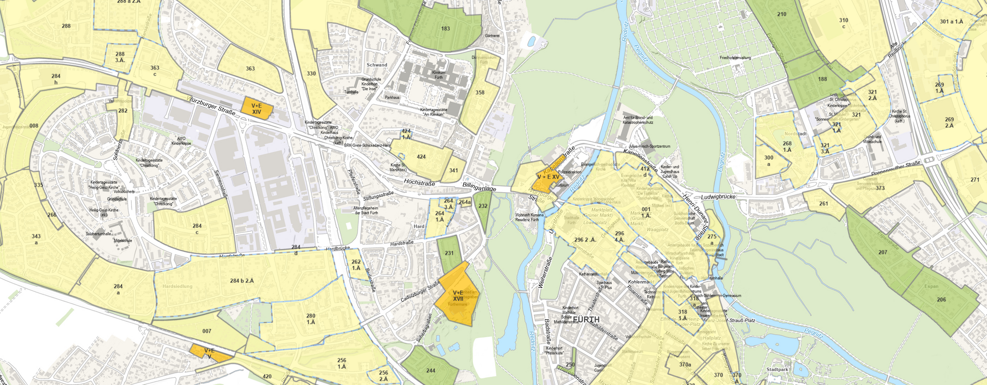 Ausschnitt aus der Onlineversion des Bebauungsplans der Stadt Fürth